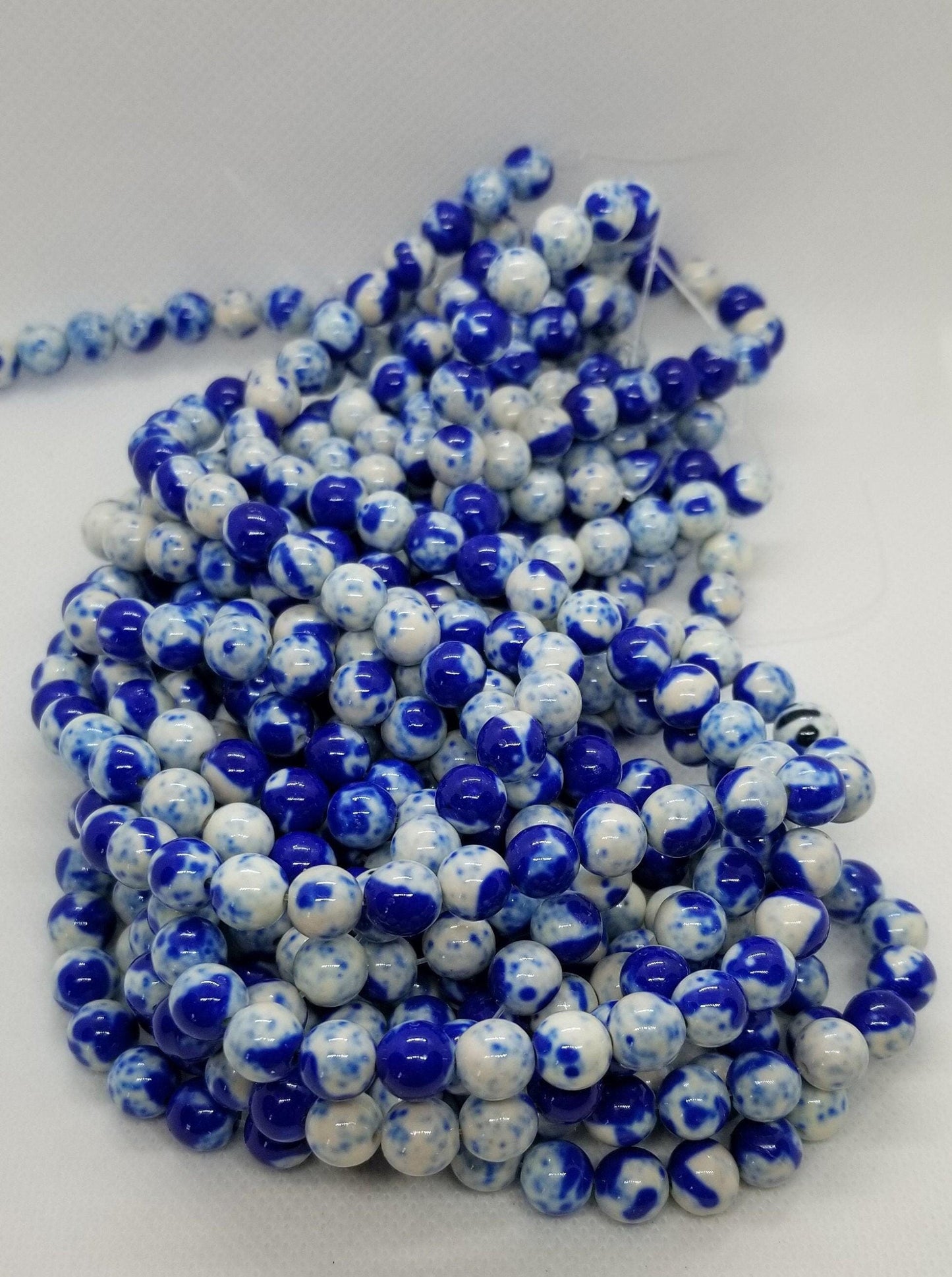 1 strand Ocean White Jade Beads, Dyed, Round, Royal Blue, Polished, 8mm, Hole 1mm; about 48 pcs per strand, 15.5 inch full strand