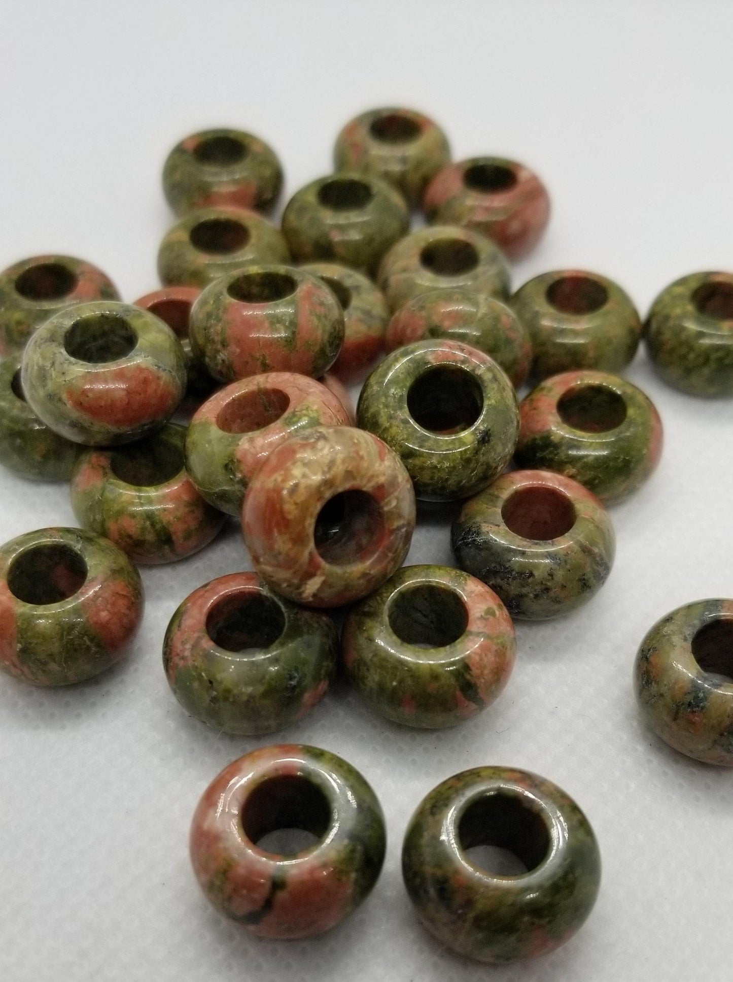 4 pcs Natural Unakite Beads, Rondelle, large hole bead, polished, 14x8mm, hole 6mm, macrame hair beard kumihimo jewelry