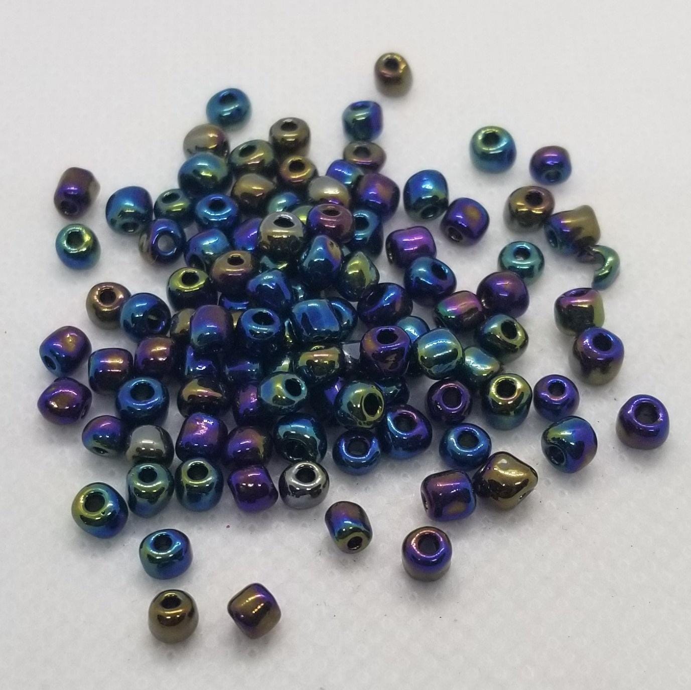 30 grams 6/0 Glass Seed Beads, Iridescent Peacock, Opaque, Iris Round, Colorful, about 4mm diameter, hole 1.5mm