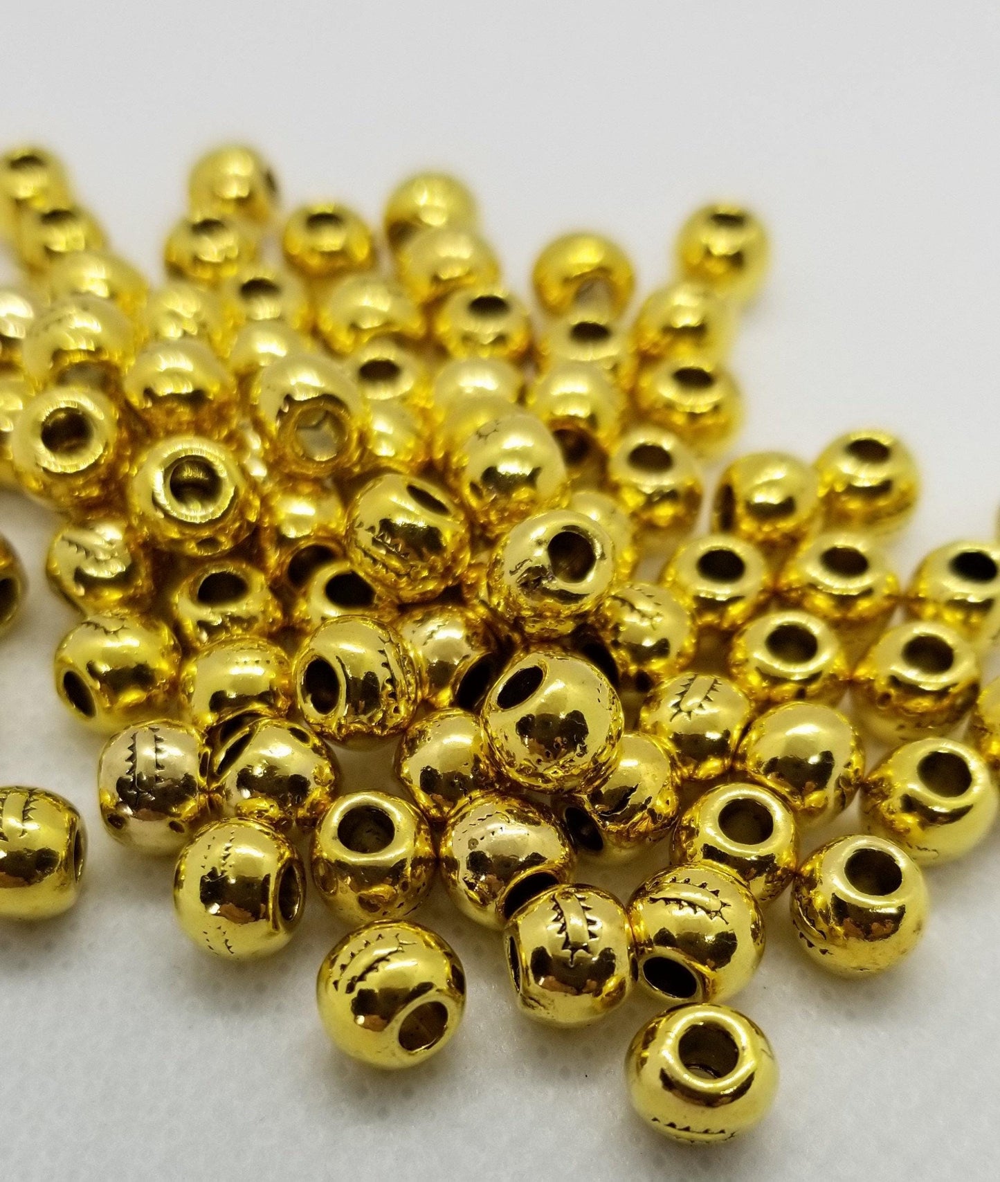 20 pieces Etched Round Bead, Spacer, Antique Gold, Tibetan Style Alloy, Lead Free, Nickel Free, Cadmium Free, 7mm, Large hole 3mm