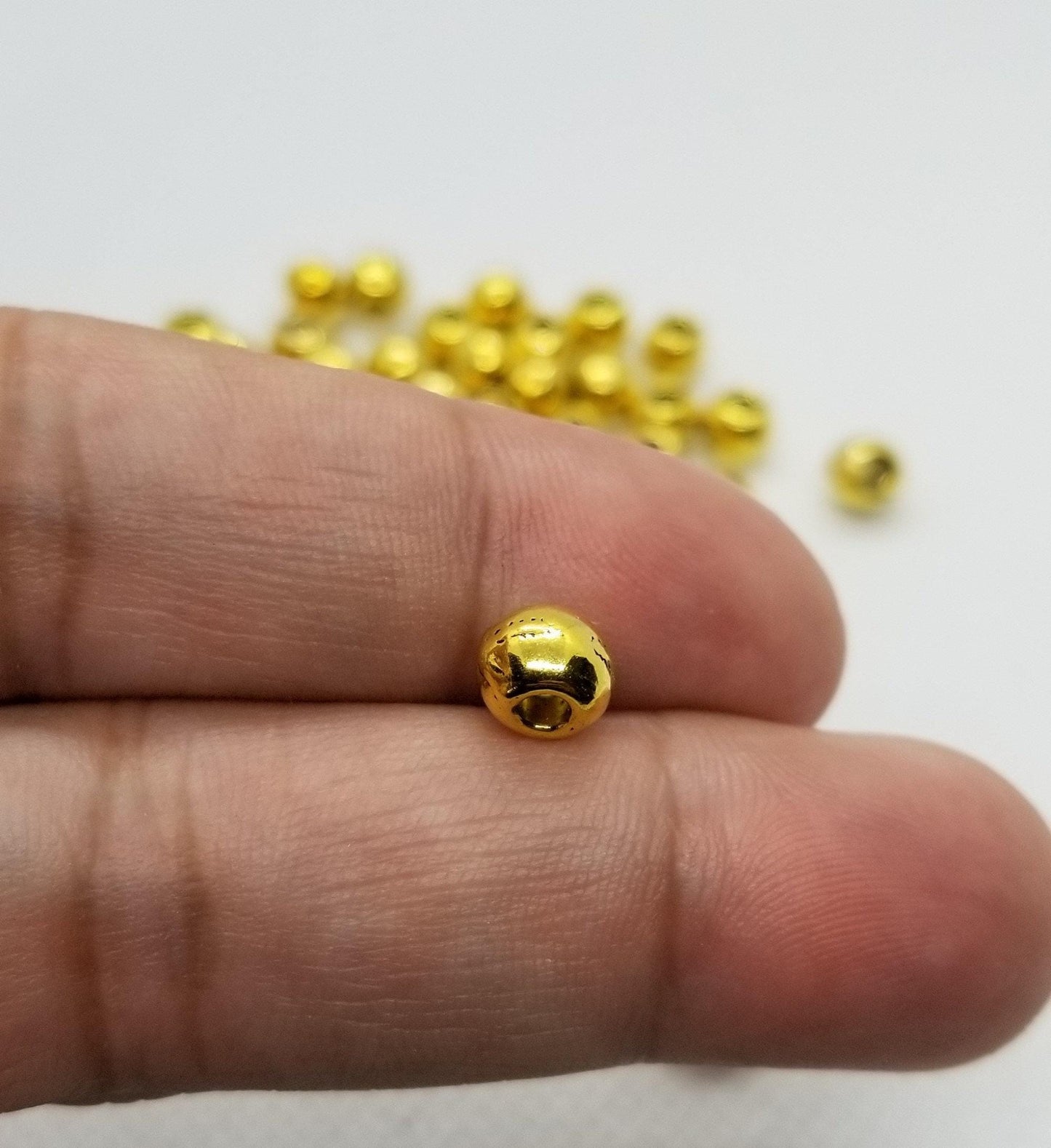 20 pieces Etched Round Bead, Spacer, Antique Gold, Tibetan Style Alloy, Lead Free, Nickel Free, Cadmium Free, 7mm, Large hole 3mm