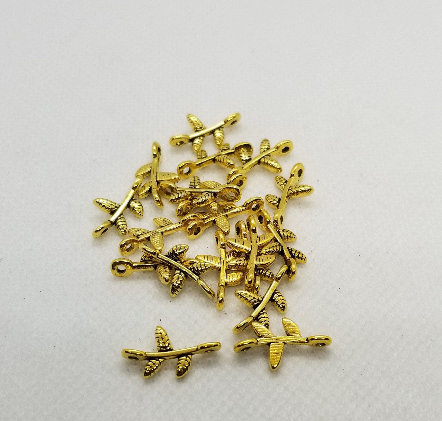 10 pieces Golden Branch Links, Connectors, Lead, Cadmium, Nickel Free, Antique Gold, Tibetan Style Alloy, 17x9.5x3mm, Hole 1.5mm
