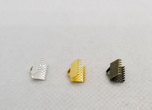 20 pieces Ribbon Crimp Ends, Iron, Choose from 3 Colours, Silver, Golden, Bronze, 8x8mm, Hole 2mm