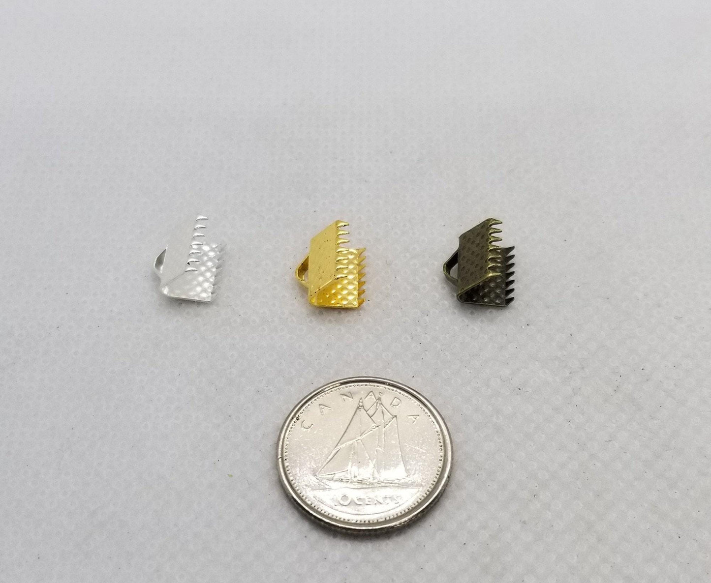 20 pieces Ribbon Crimp Ends, Iron, Choose from 3 Colours, Silver, Golden, Bronze, 8x8mm, Hole 2mm