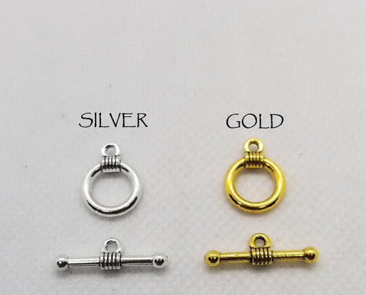 5 sets Round Toggle Clasps, Silver or Gold tone, Jump Rings Optional, Lead, Nickel, Cadmium Free, Ring 11x15mm, Bar 20mm long, hole 2mm