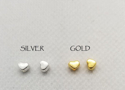 20 pieces Puffy Heart Spacer Beads, Tibetan Style Brass Alloy, Cadmium, Nickel, Lead Free, Silver or Gold, 3.5x4x3mm, Hole 1.5mm