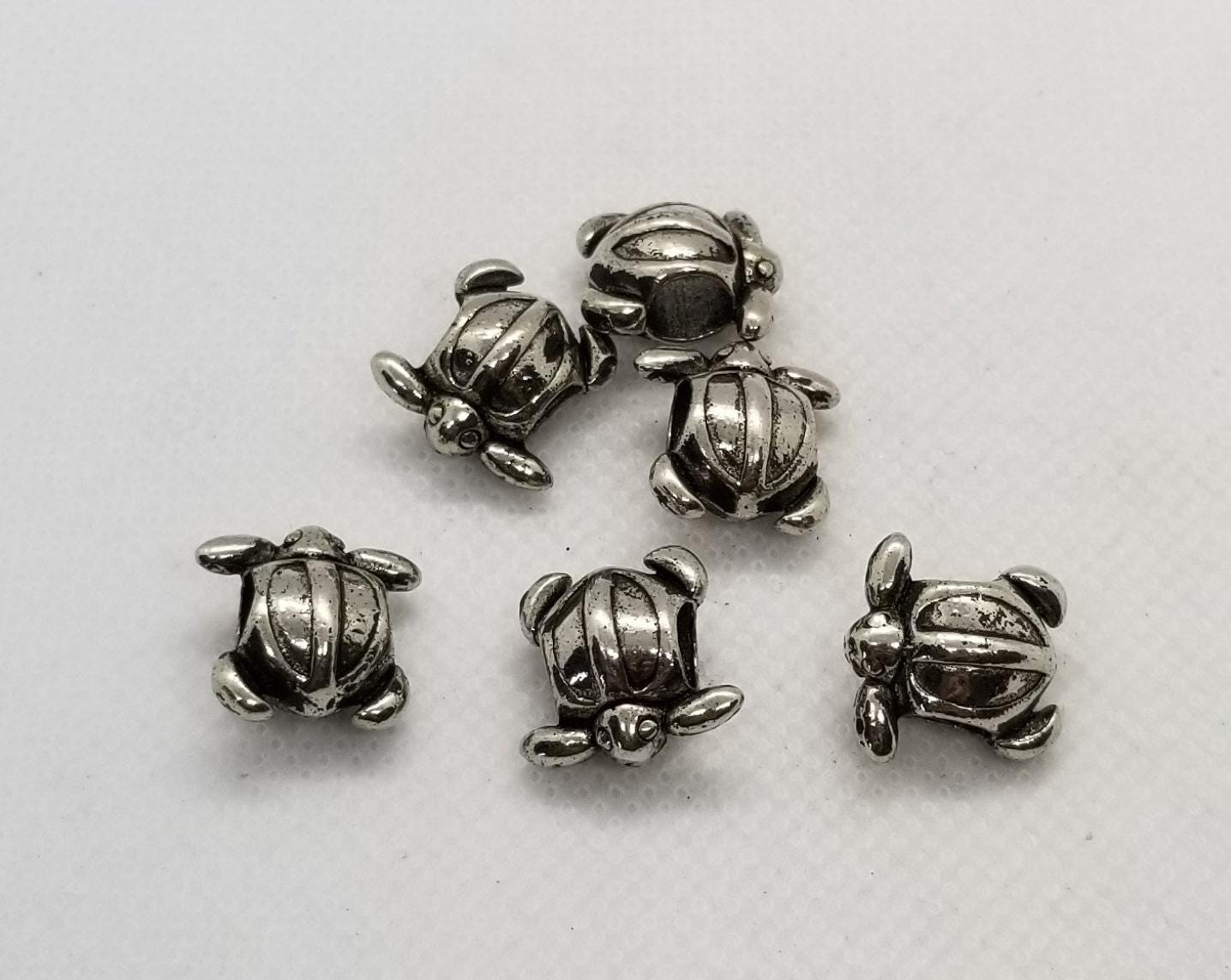 5 pieces Large Hole Tortoise Spacer Bead, European Alloy Beads, Dark Antique Silver, Gunmetal, 14.5x14.5x9mm, Hole 5mm