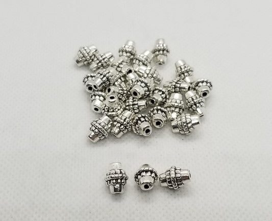 10 pieces Silver Bicone Spacer Bead, Tibetan Silver Beads, Lead, Nickel Free, Antique Silver, 10mm long x 8mm diameter, Hole: 2mm