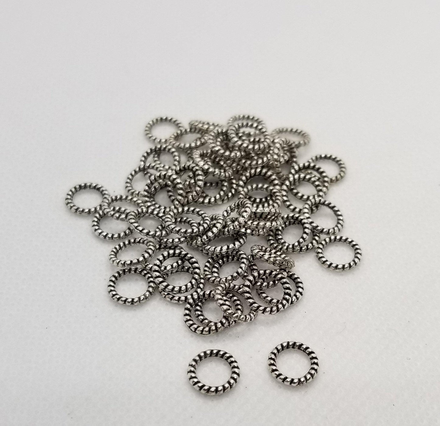 20 pieces Silver Rope Linking Rings, Tibetan Style Alloy, Closed Jump Ring, LCN free, 8x1.5mm, Large Hole 5.5mm, Hair Beard Dread Ring