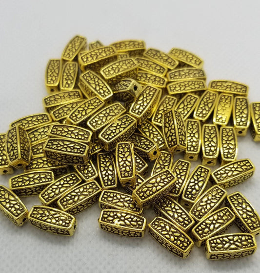 10 pcs Golden Bar Column Spacer Bead, Tibetan Style, Antique Golden Color, Lead, Nickel, Cadmium Free, about 12x5x5mm, Hole 1.5mm