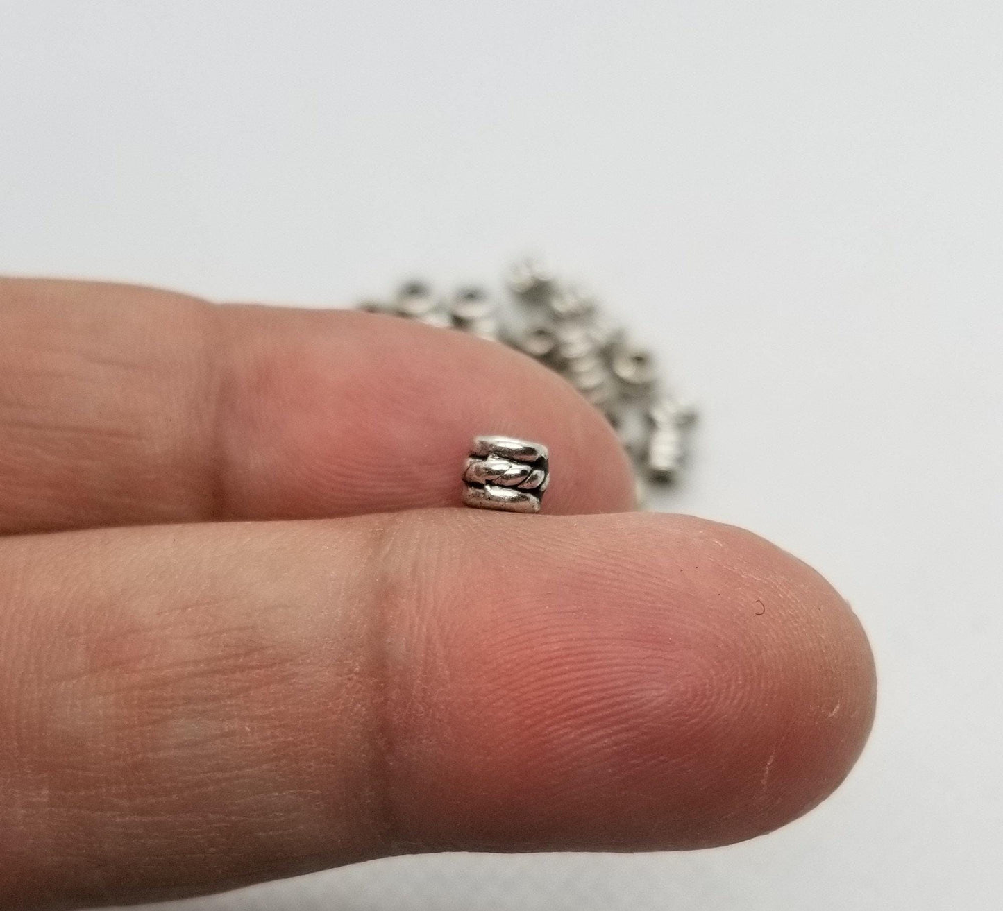 20 pieces Silver Barrel Spacer Beads, Tibetan Style Alloy, Rope Accent, Antique Silver, Lead, Cadmium, Nickel Free, 5x4mm,Hole 2mm