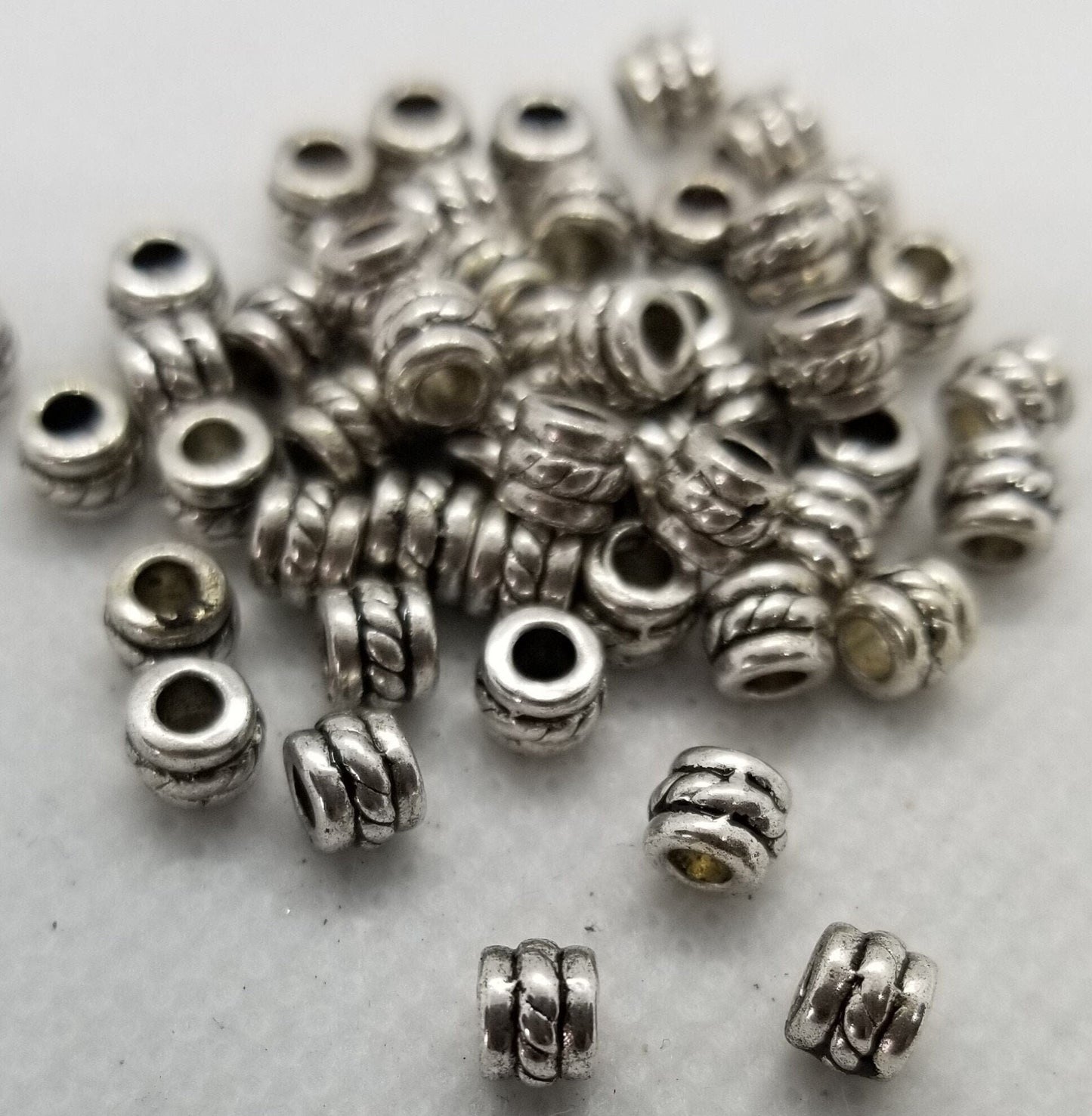 20 pieces Silver Barrel Spacer Beads, Tibetan Style Alloy, Rope Accent, Antique Silver, Lead, Cadmium, Nickel Free, 5x4mm,Hole 2mm