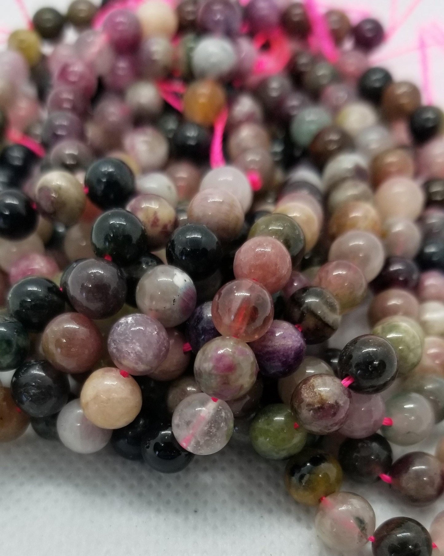 1 strand Natural Rainbow Tourmaline Beads, Polished, Round, 6mm, Hole 1mm, about 30pcs/strand