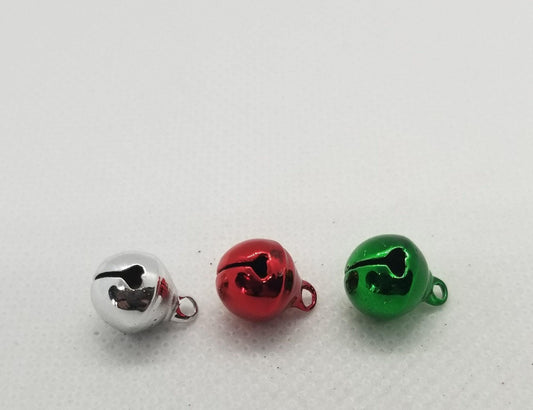 10 pieces Brass Bells, Silver, Red or Green, Vacuum Plating, Charms, 13x10mm, Hole 1.5mm, Christmas, Holiday