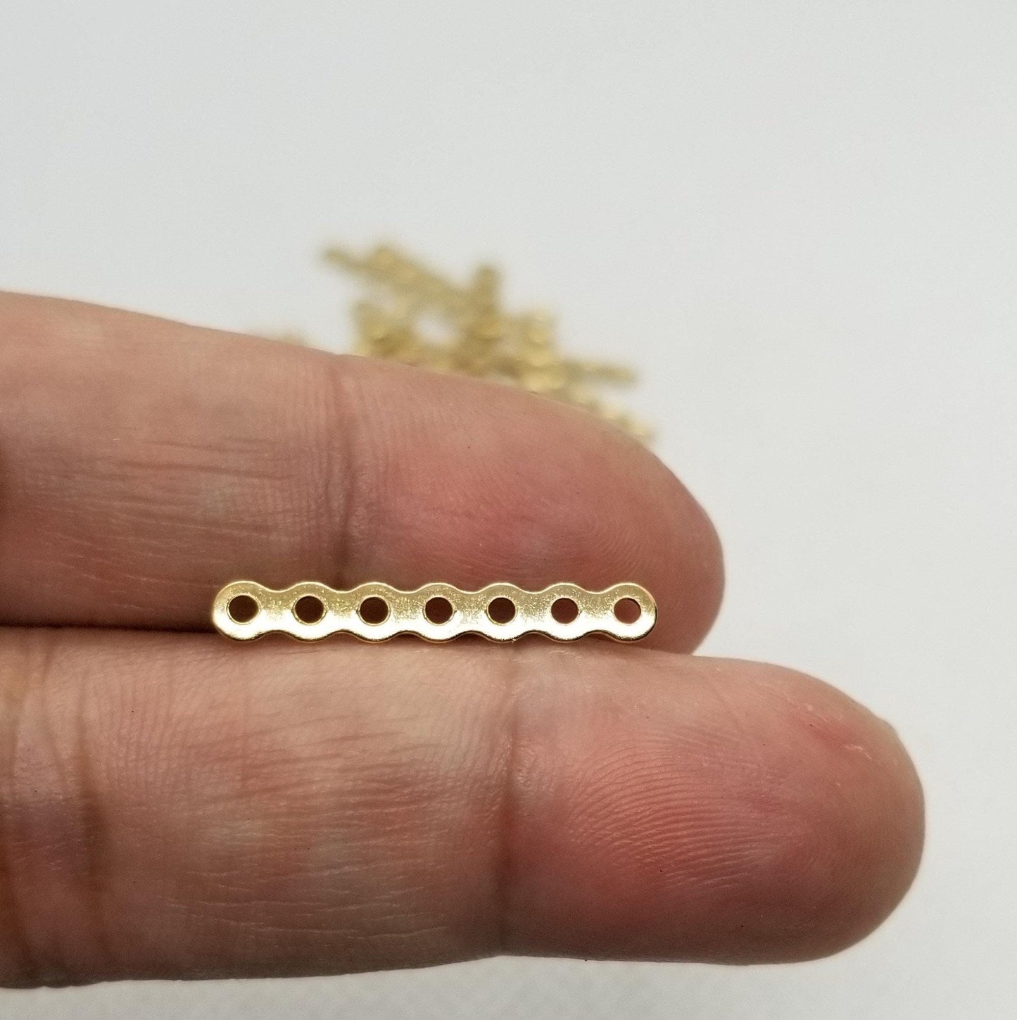 10 pieces Multi Hole Spacer Bars, Chandelier, 7 Strand Separator Bar, Nickel Free, Steel, Wave, Light Gold, 24.5x3.5x0.5mm, Hole 1.4mm