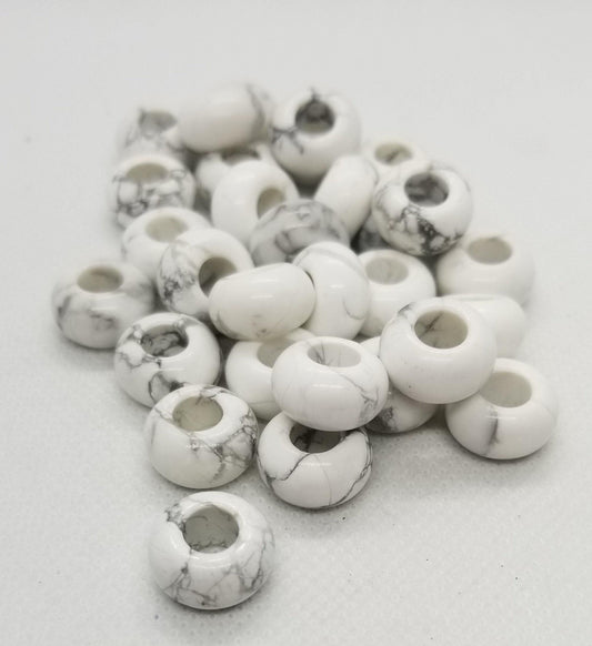4 pcs Natural White Howlite Rondelle, large hole bead, polished, European bead, 14x8mm, Large hole 6mm, macrame hair beard kumihimo jewelry