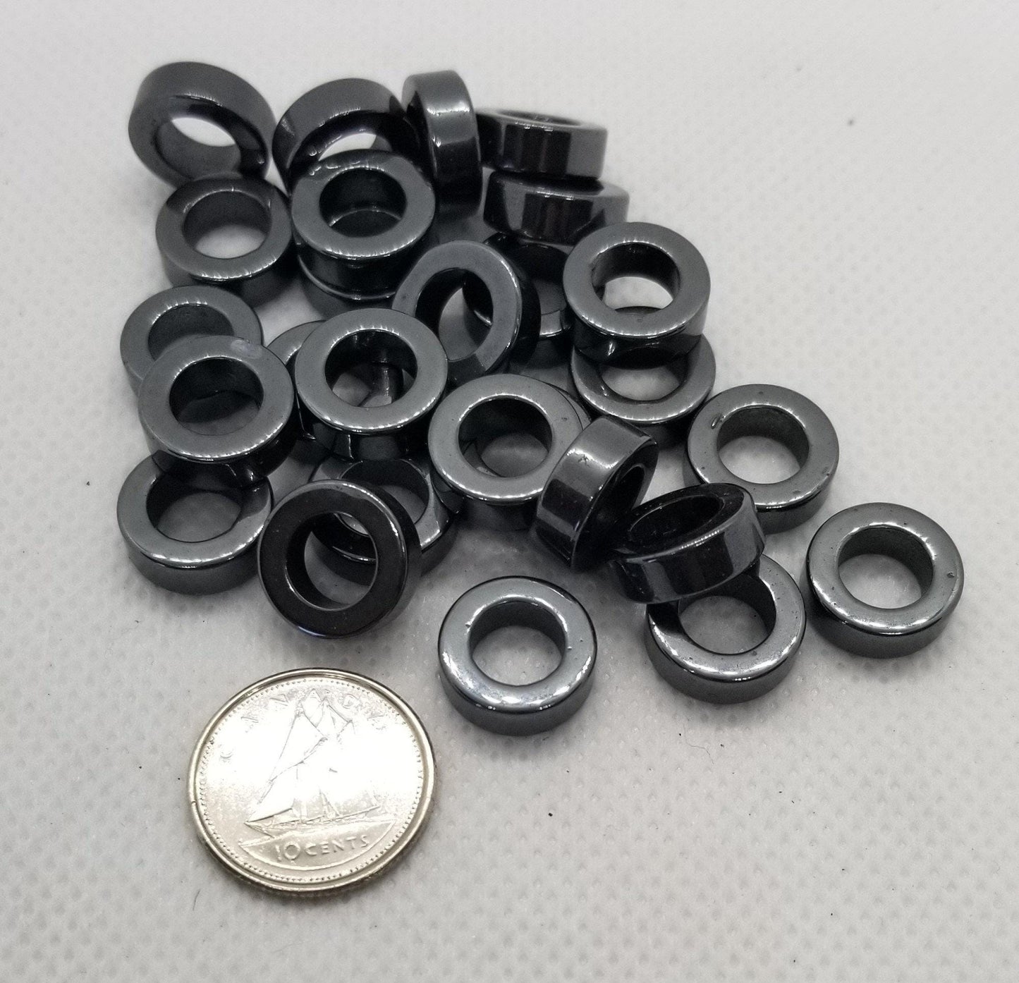 5 pieces Large Hematite Spacer Ring, Black, Non-magnetic, Synthetic, Circle, 12.5x4mm, Hole 7.5mm, Hair or Beard Jewelry
