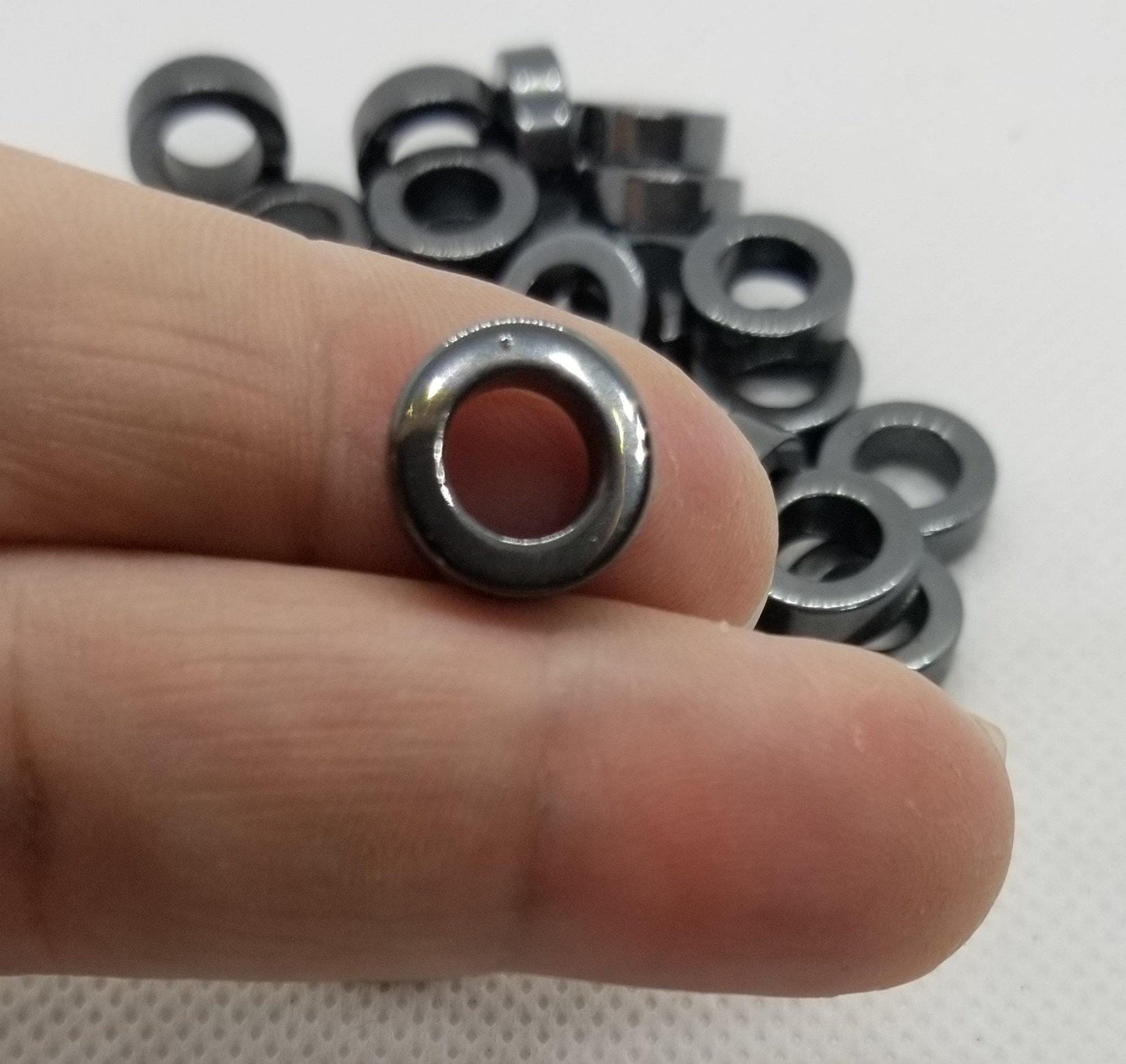 5 pieces Large Hematite Spacer Ring, Black, Non-magnetic, Synthetic, Circle, 12.5x4mm, Hole 7.5mm, Hair or Beard Jewelry