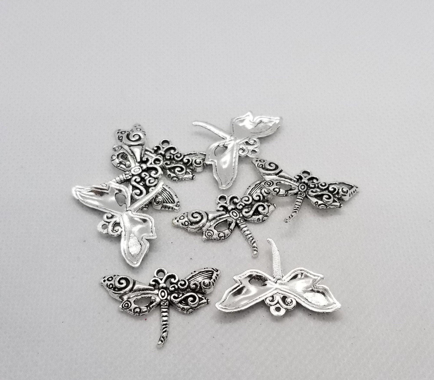 5 pieces Large Silver Dragonfly Pendants, Tibetan Style Alloy, Cadmium and Lead Free, Antique Silver, 20.5x28.5x3.5mm, Hole: 1.5mm