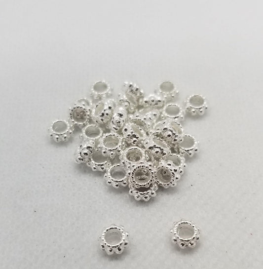 20 pieces Bright Silver Rondelle Spacer Bead, Tibetan Style Alloy, Lead, Cadmium Free, Donut, 6x3mm, hole 3mm