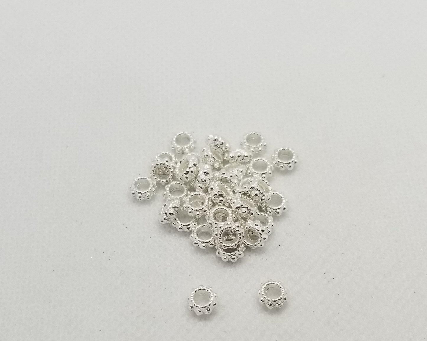 20 pieces Bright Silver Rondelle Spacer Bead, Tibetan Style Alloy, Lead, Cadmium Free, Donut, 6x3mm, hole 3mm
