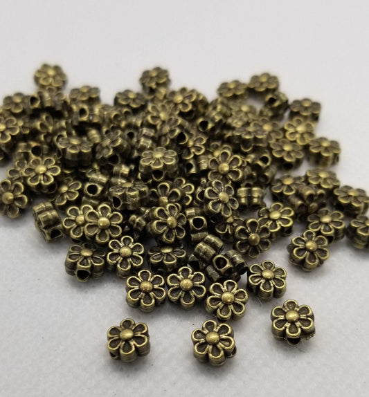 20 Bronze Flower Bead, Tibetan Style Spacer, 6.5mm in diameter, 4.5mm thick, hole 1mm