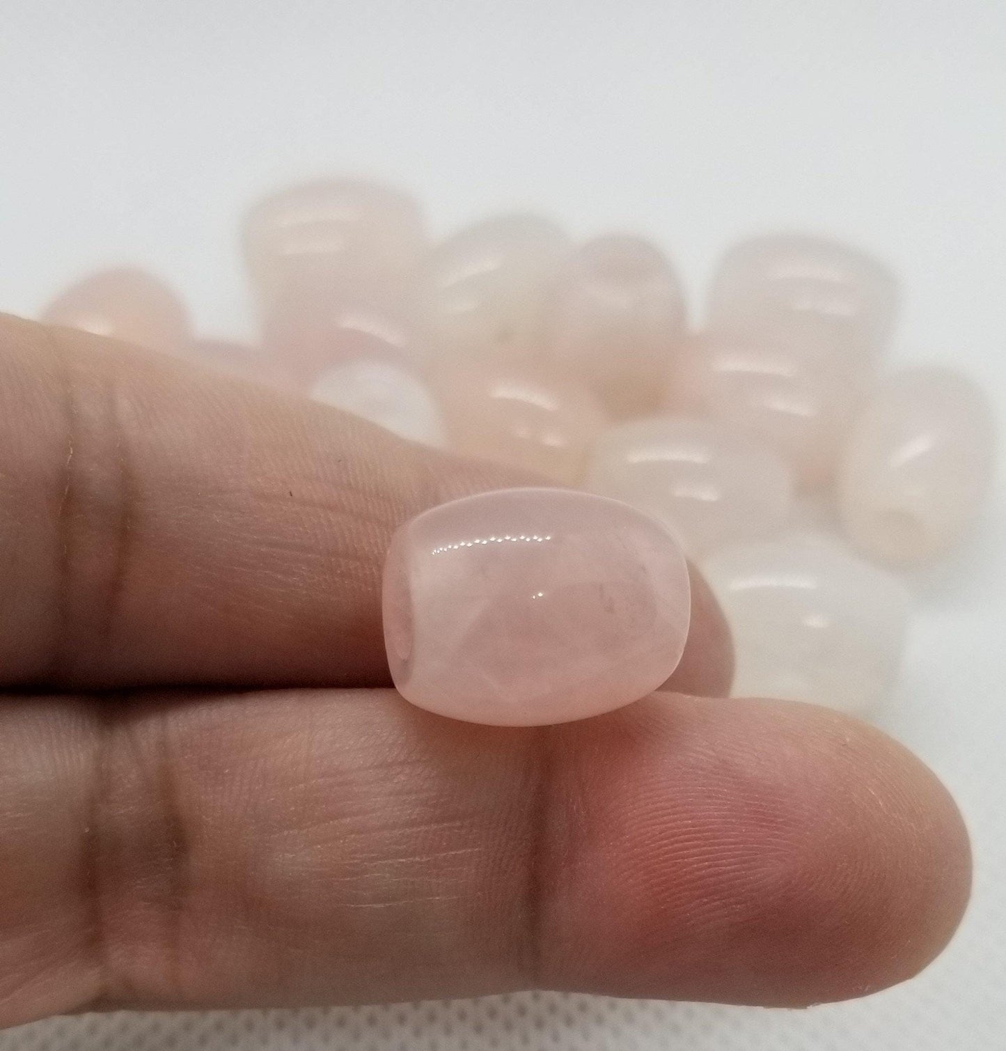 2 pieces Natural Rose Quartz Large Barrel Beads, Large Focal Beads, 15~17x12~13.5mm, Large Hole  4.5~5mm