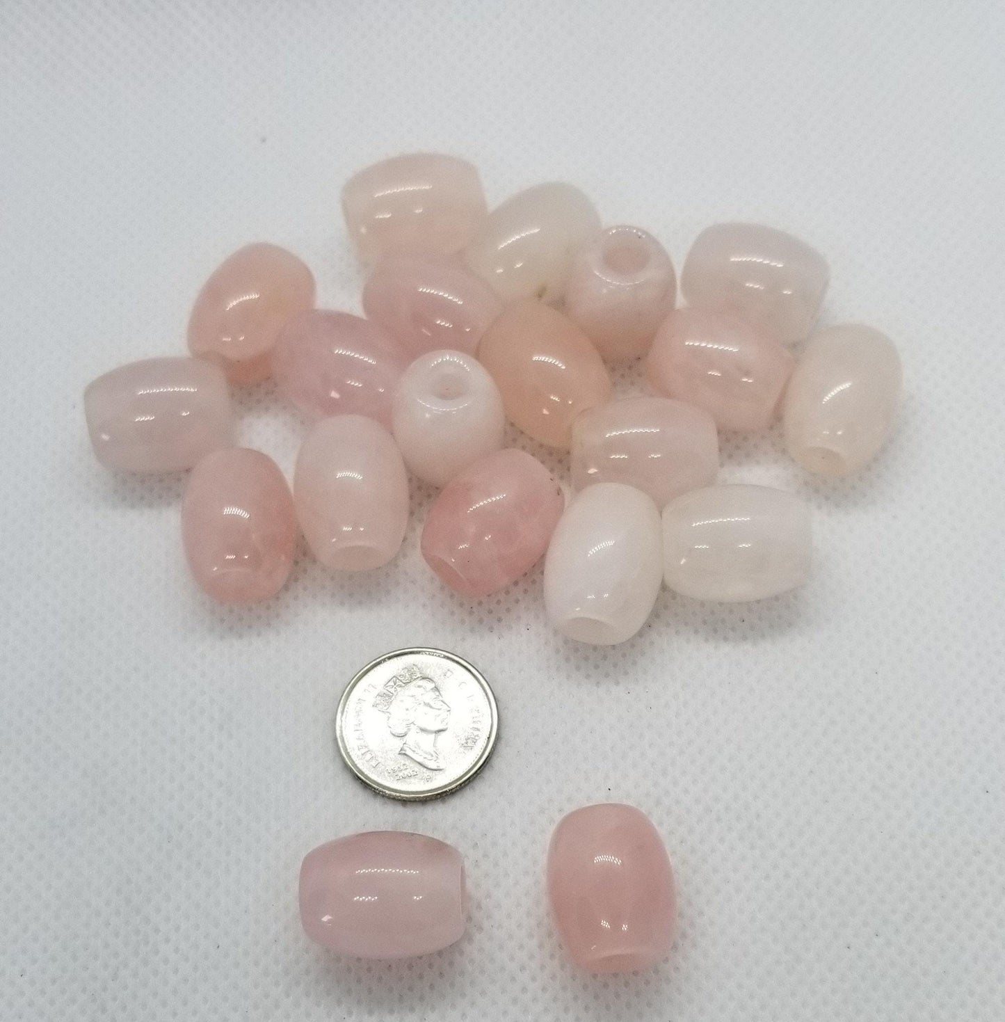 2 pieces Natural Rose Quartz Large Barrel Beads, Large Focal Beads, 15~17x12~13.5mm, Large Hole  4.5~5mm