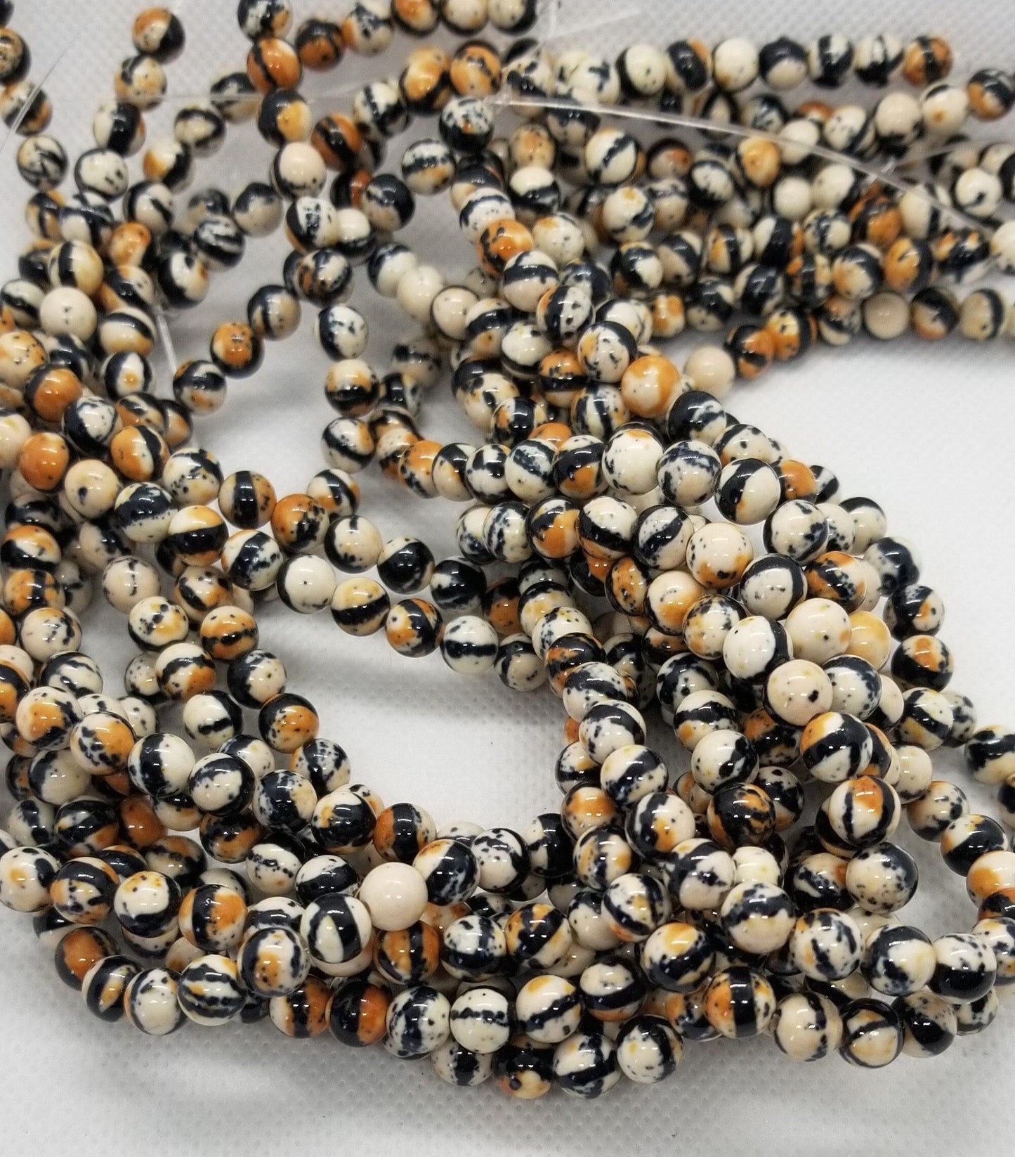 1 strand Ocean White Jade Beads, Unique, Dyed Cream, Rust, Black, Synthetic, Round 6~7mm, Hole 1mm, about 60pcs per strand, Full 15'' strand