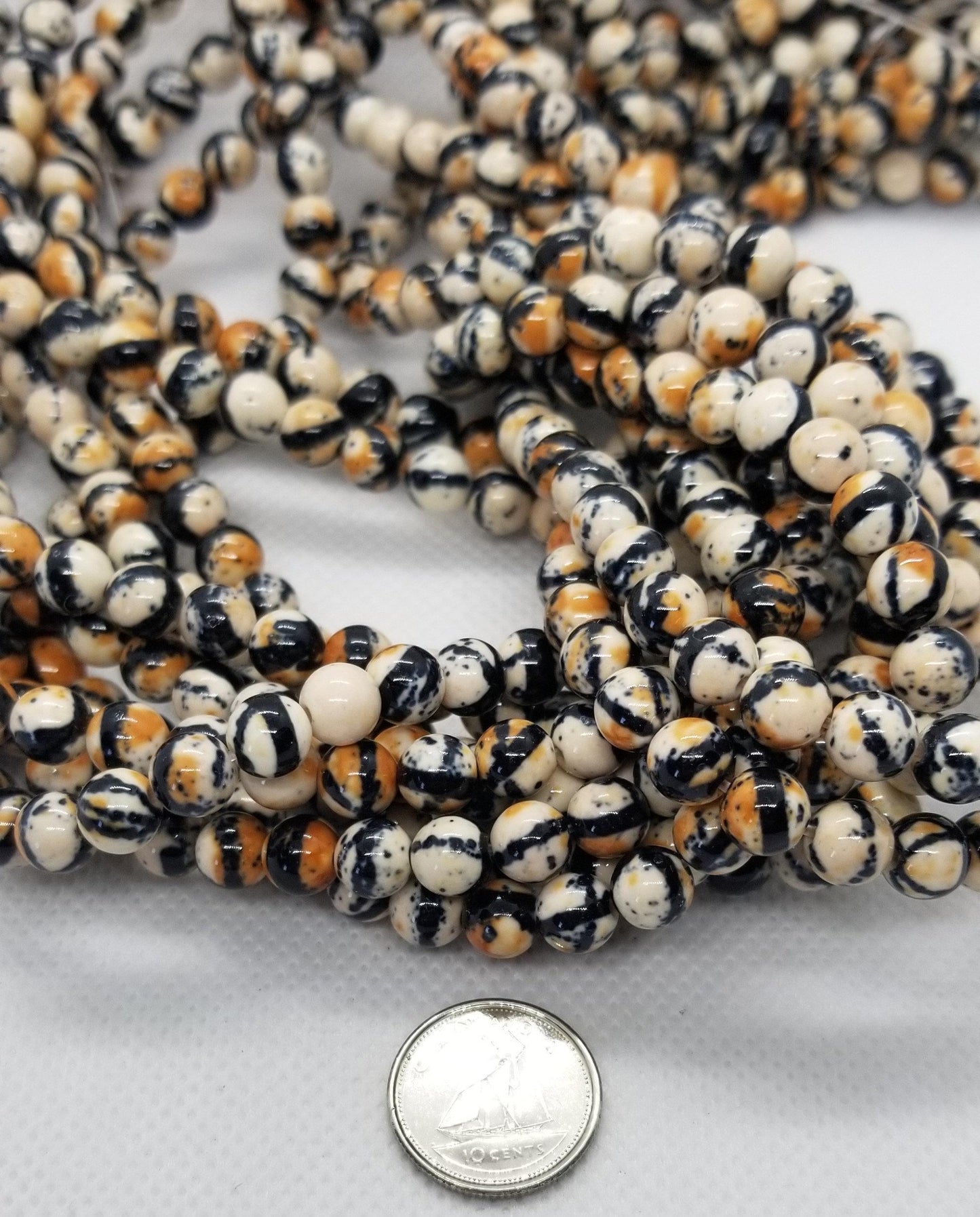1 strand Ocean White Jade Beads, Unique, Dyed Cream, Rust, Black, Synthetic, Round 6~7mm, Hole 1mm, about 60pcs per strand, Full 15'' strand