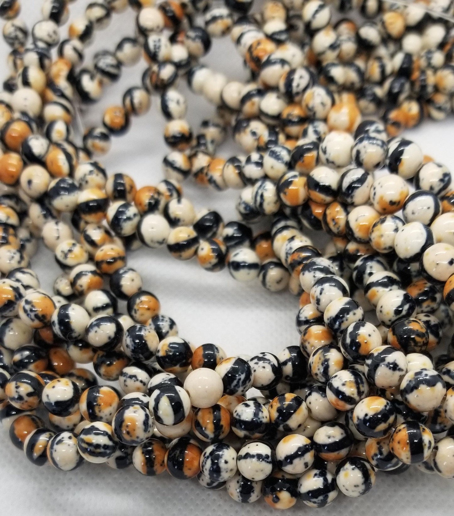 1 strand Ocean White Jade Beads, Unique, Dyed Cream, Rust, Black, Synthetic, Round 6~7mm, Hole 1mm, about 60pcs per strand, Full 15'' strand