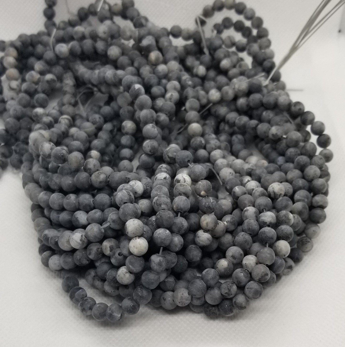 1 strand Natural Black Labradorite Beads, Round, Frosted, Matte Larvikite, 6mm, Hole: 0.8mm; about 55pcs/strand, 14'' Full Strand