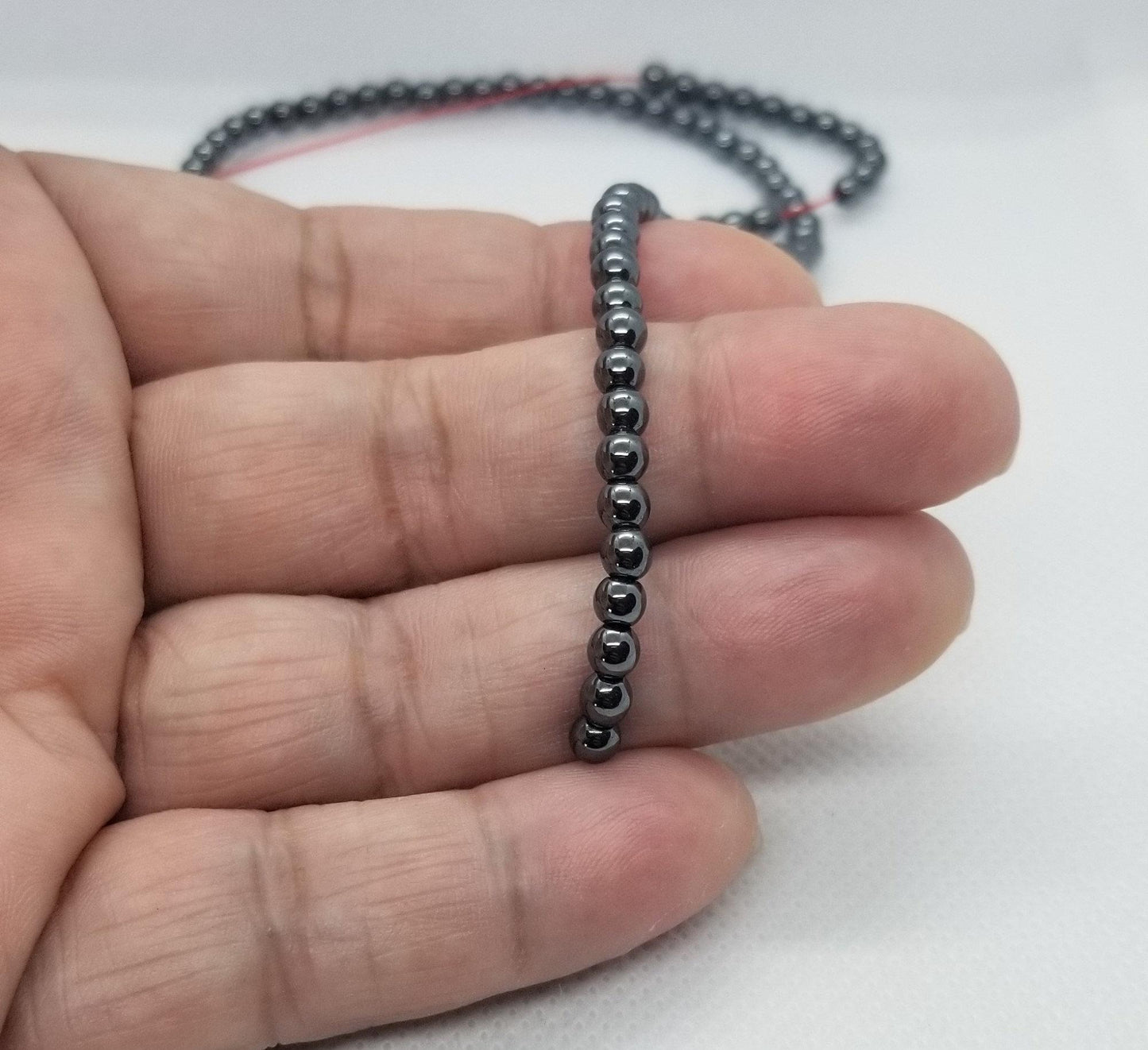 1 strand Round Hematite Beads, Synthetic, Non-Magnetic, Polished, 4mm, 6mm, 8mm, Hole 0.5-1mm, Full Strand, Bead count in description