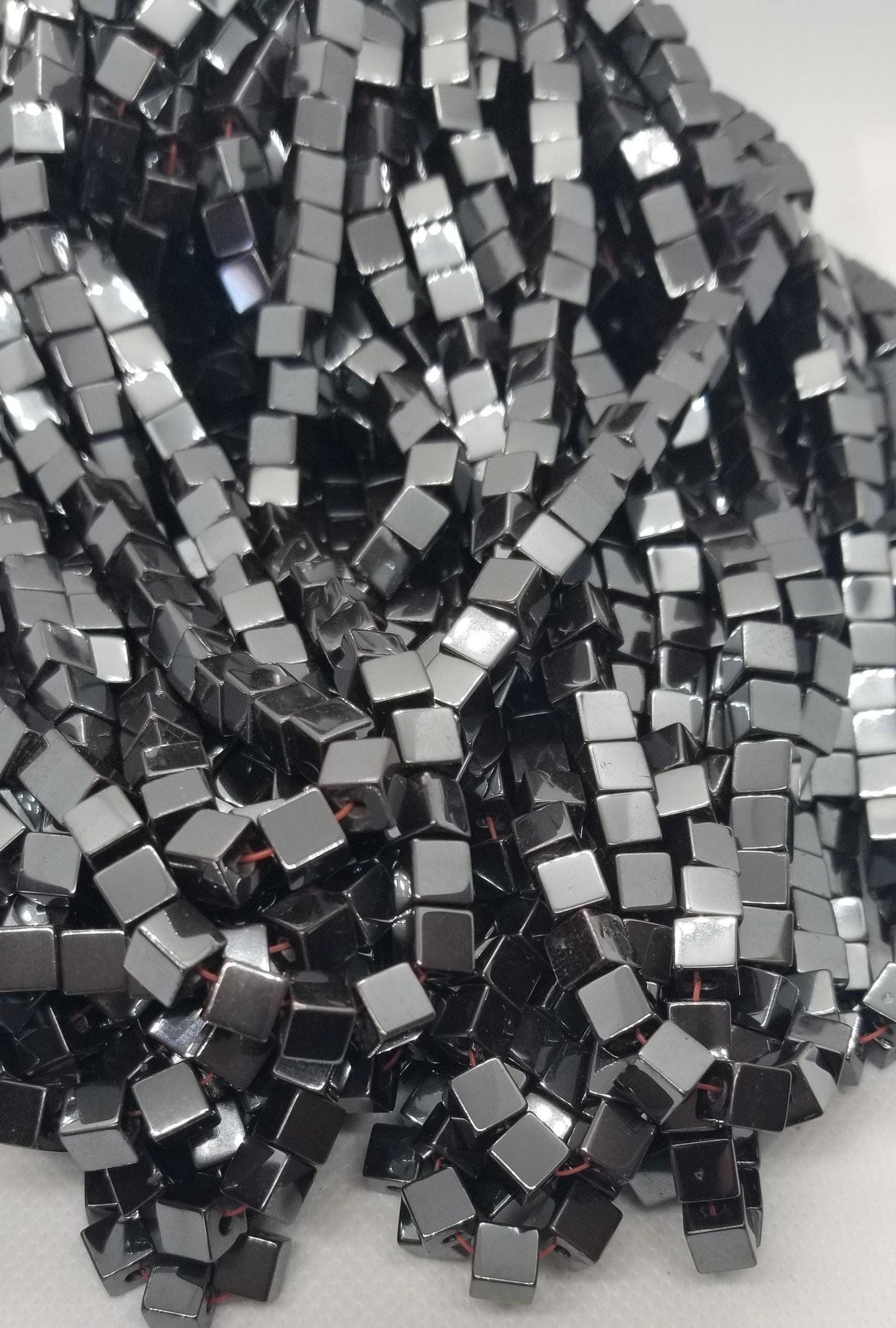 1 strand Polished Hematite Cubes, Non-magnetic Synthetic Hematite, Grade A, Cube, Black, 6x6x6mm, Hole 1mm, about 60pcs, Full strand