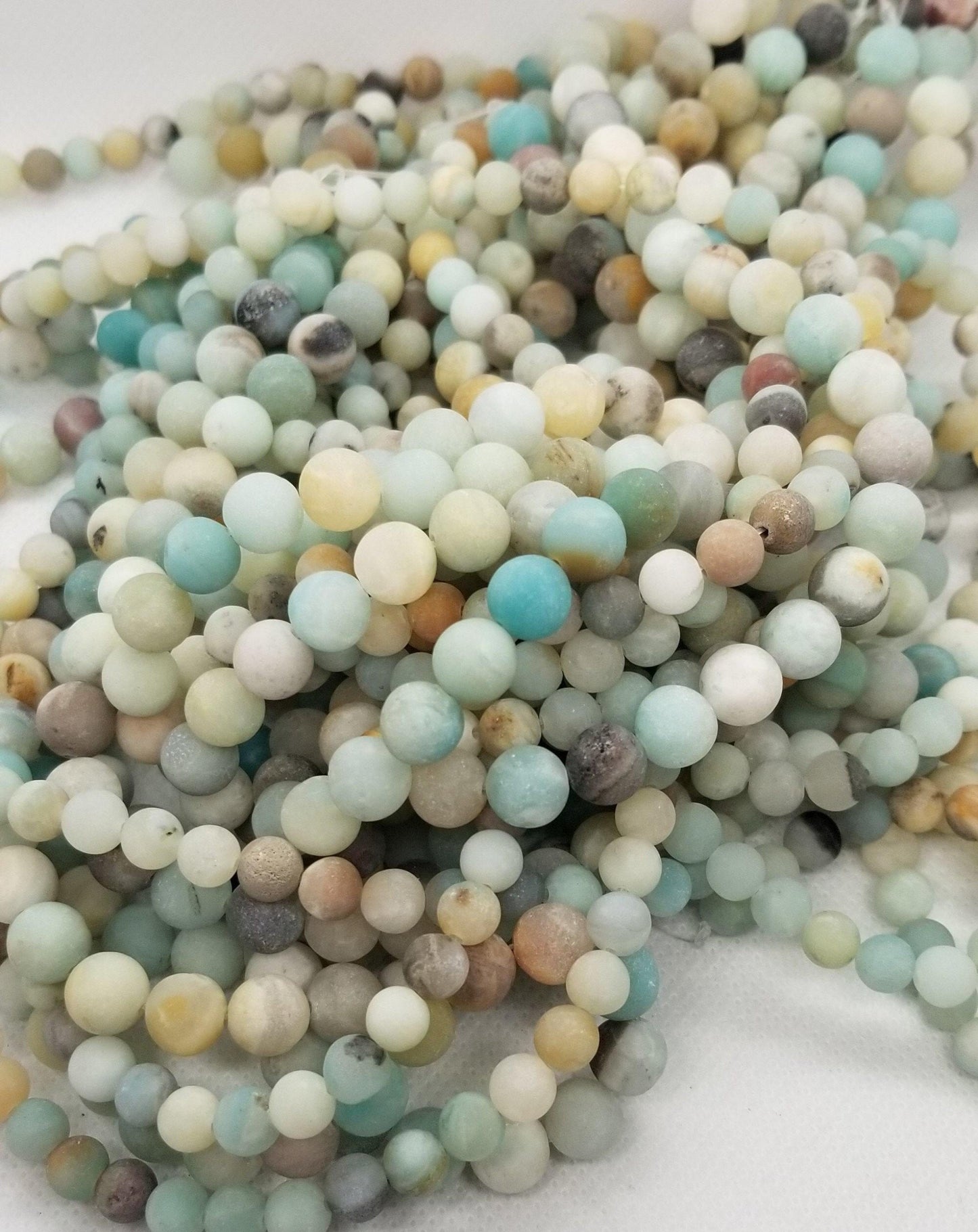 1 Strand Natural Amazonite Beads, Frosted, Matte, Round, 6mm or 8mm, Hole 1mm, Full strand 15 inches(38cm) each, see description for details