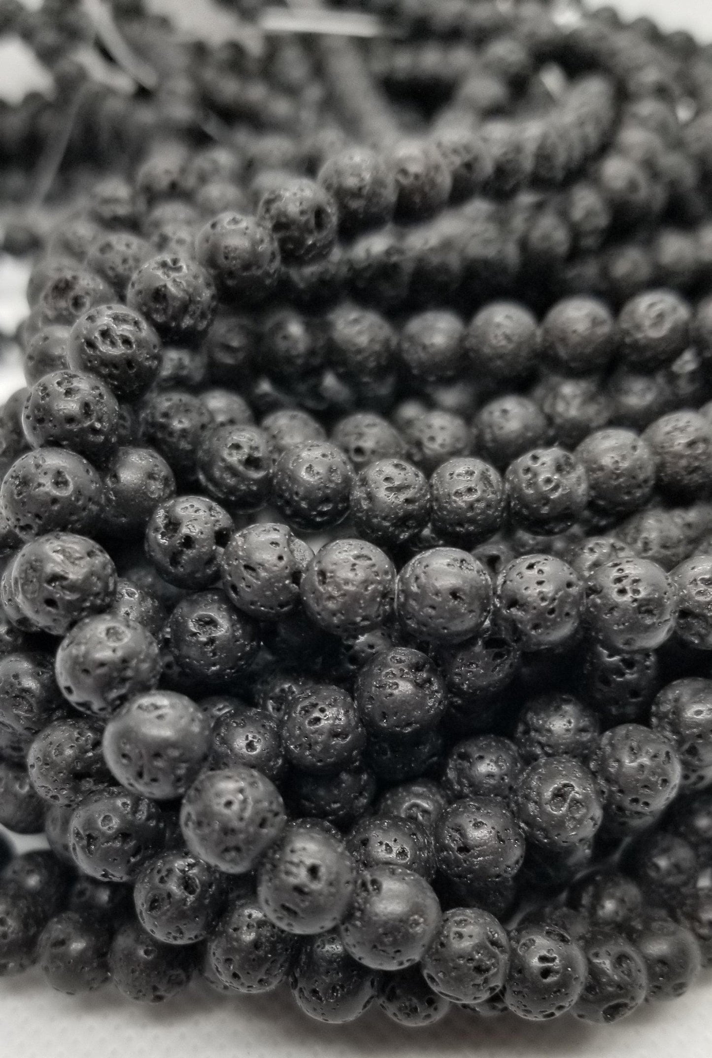 1 strand Natural Black Lava Stone Beads, Round, Waxed, 6 or 8mm, Hole 1mm, Full strand 15.5", about 60pcs/strand 6mm, about 48pcs/strand 8mm