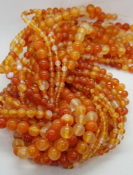 Natural Carnelian Beads, 4mm, 6mm or 8mm, Round, 1 strand, Polished, Grade A, Hole 1mm, Full strand, see description for details