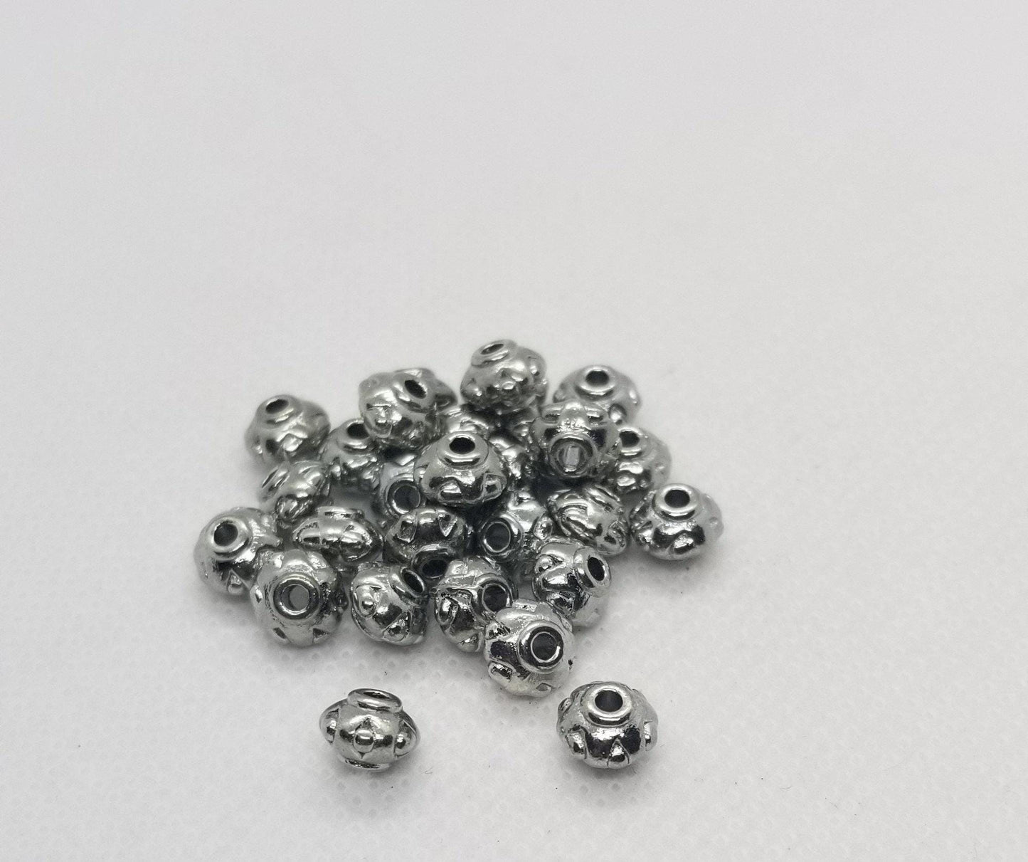 10 pieces Silver Bicone Spacer Bead, Tibetan Style, Cadmium and Lead Free, Donut, 7x5mm, Hole 2mm