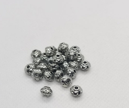 10 pieces Silver Bicone Spacer Bead, Tibetan Style, Cadmium and Lead Free, Donut, 7x5mm, Hole 2mm