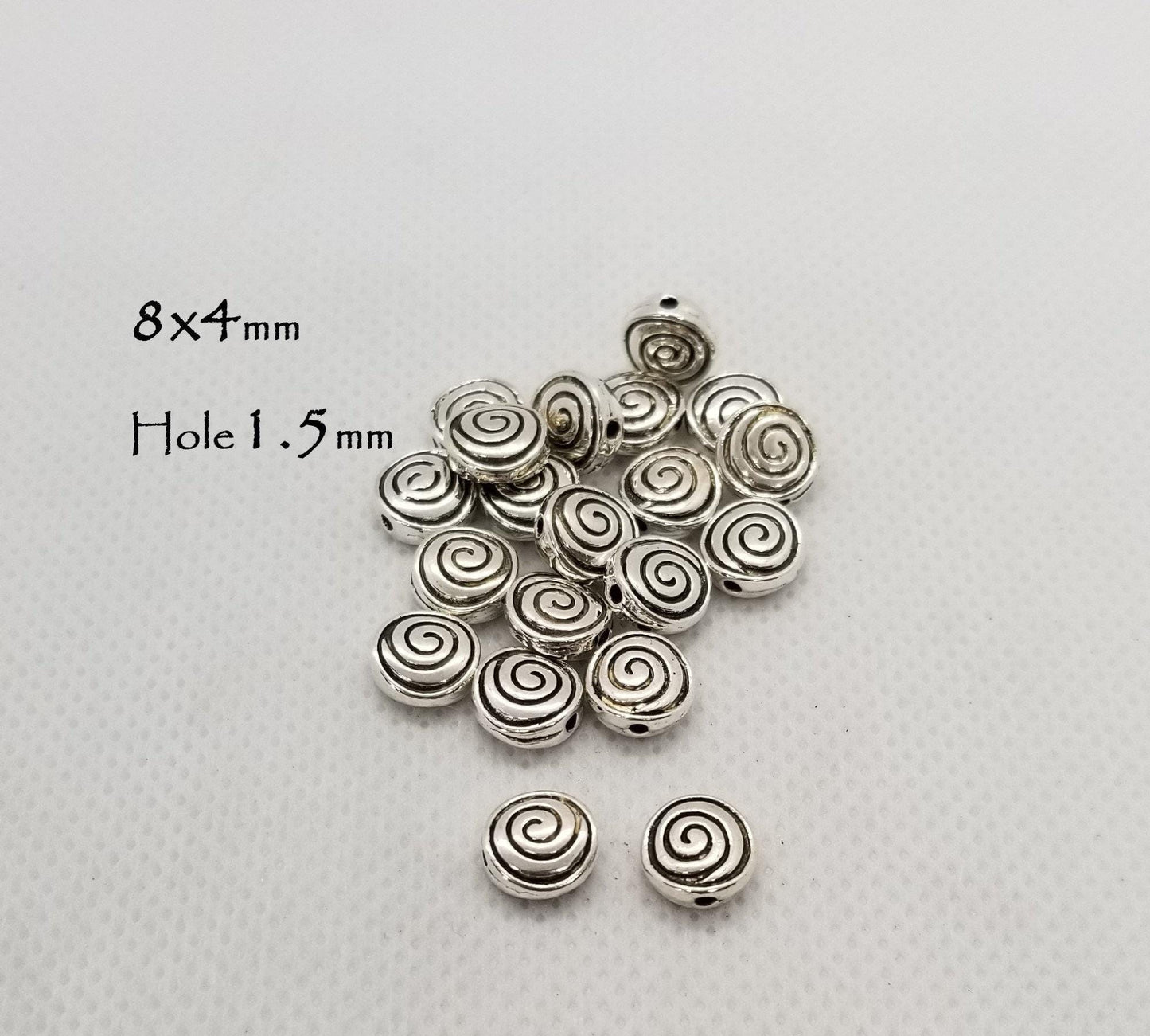 10 pieces Silver Carved Vortex Spacer Beads, Whirlpool, Spiral, Cadmium, Lead Free, Flat Round, Antique Silver, 8x4mm, Hole 1.5mm