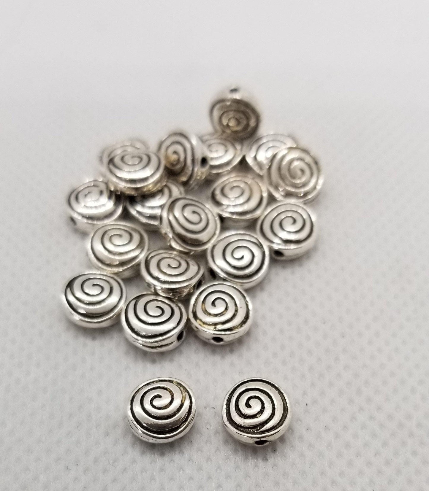 10 pieces Silver Carved Vortex Spacer Beads, Whirlpool, Spiral, Cadmium, Lead Free, Flat Round, Antique Silver, 8x4mm, Hole 1.5mm