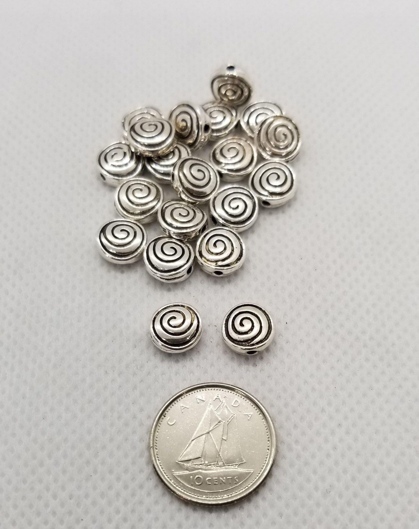 10 pieces Silver Carved Vortex Spacer Beads, Whirlpool, Spiral, Cadmium, Lead Free, Flat Round, Antique Silver, 8x4mm, Hole 1.5mm