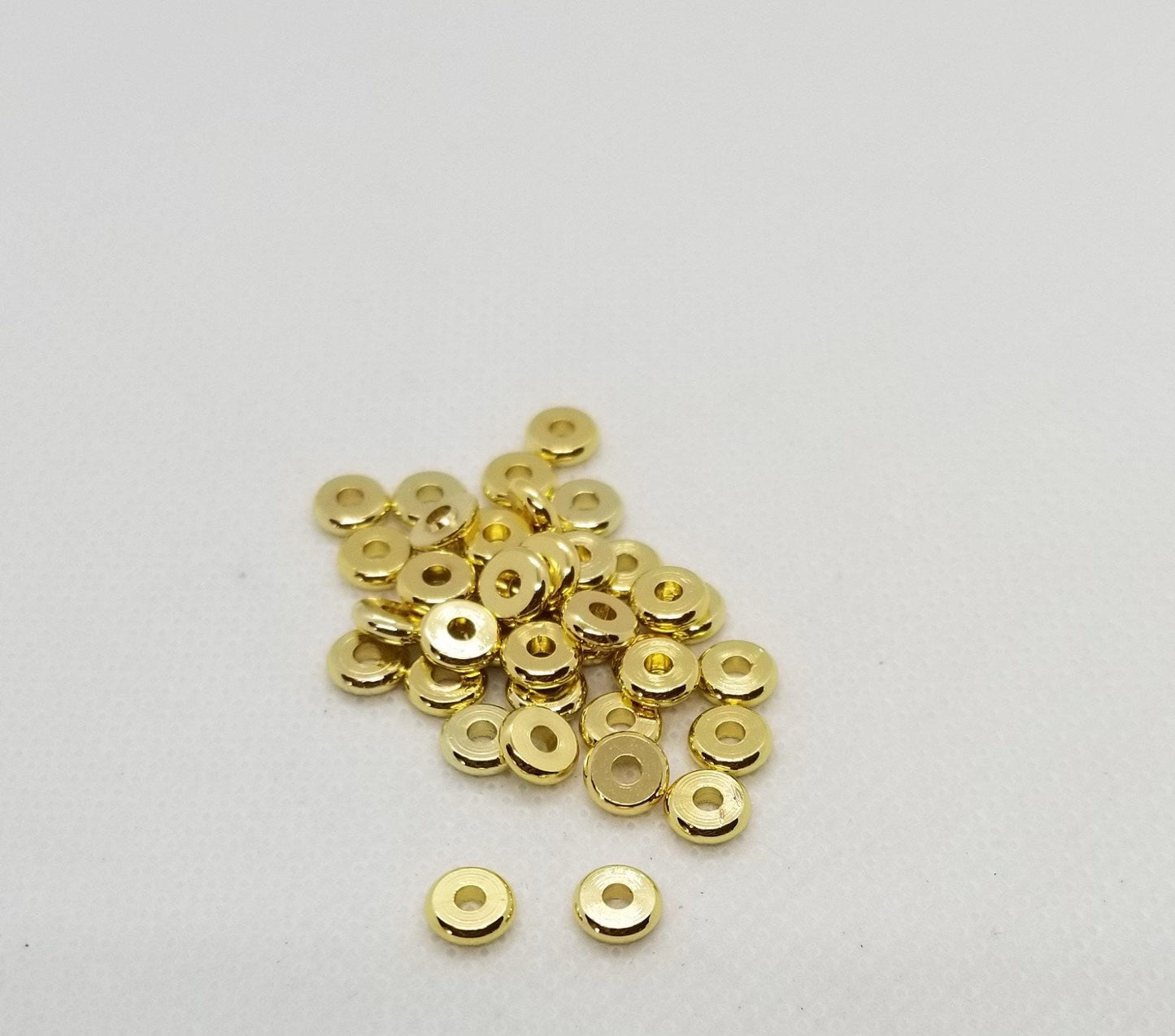 25 pieces Heishi Disc Spacer Beads, 4 Colours, Tibetan Style Alloy, Flat Round, Silver Gunmetal Gold Rose Gold, 6x1.2mm, hole 1.8mm