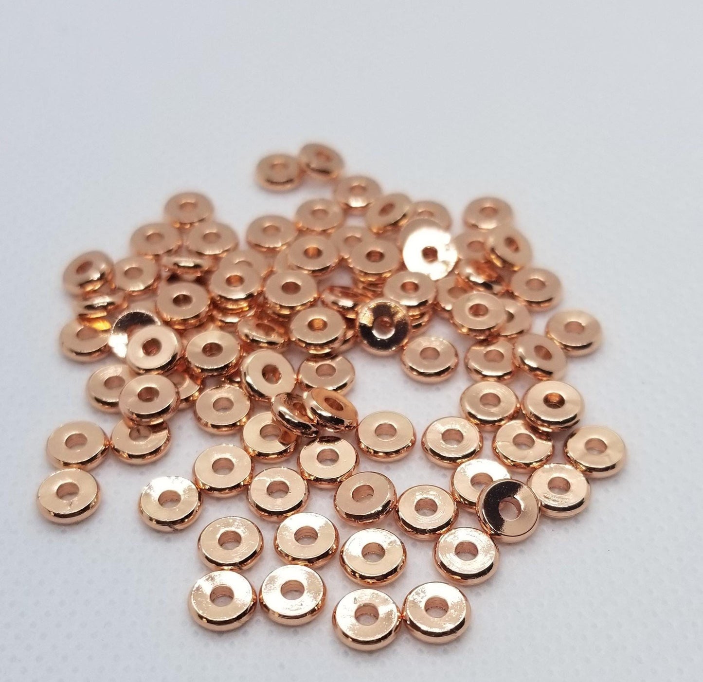 25 pieces Heishi Disc Spacer Beads, 4 Colours, Tibetan Style Alloy, Flat Round, Silver Gunmetal Gold Rose Gold, 6x1.2mm, hole 1.8mm
