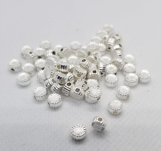 25 pieces Bright Silver Sun Spacer Bead, Disc, Tibetan Style Alloy, Platinum Color, Lead Free and Cadmium Free, 5.5x5.5x3mm, Hole 1mm