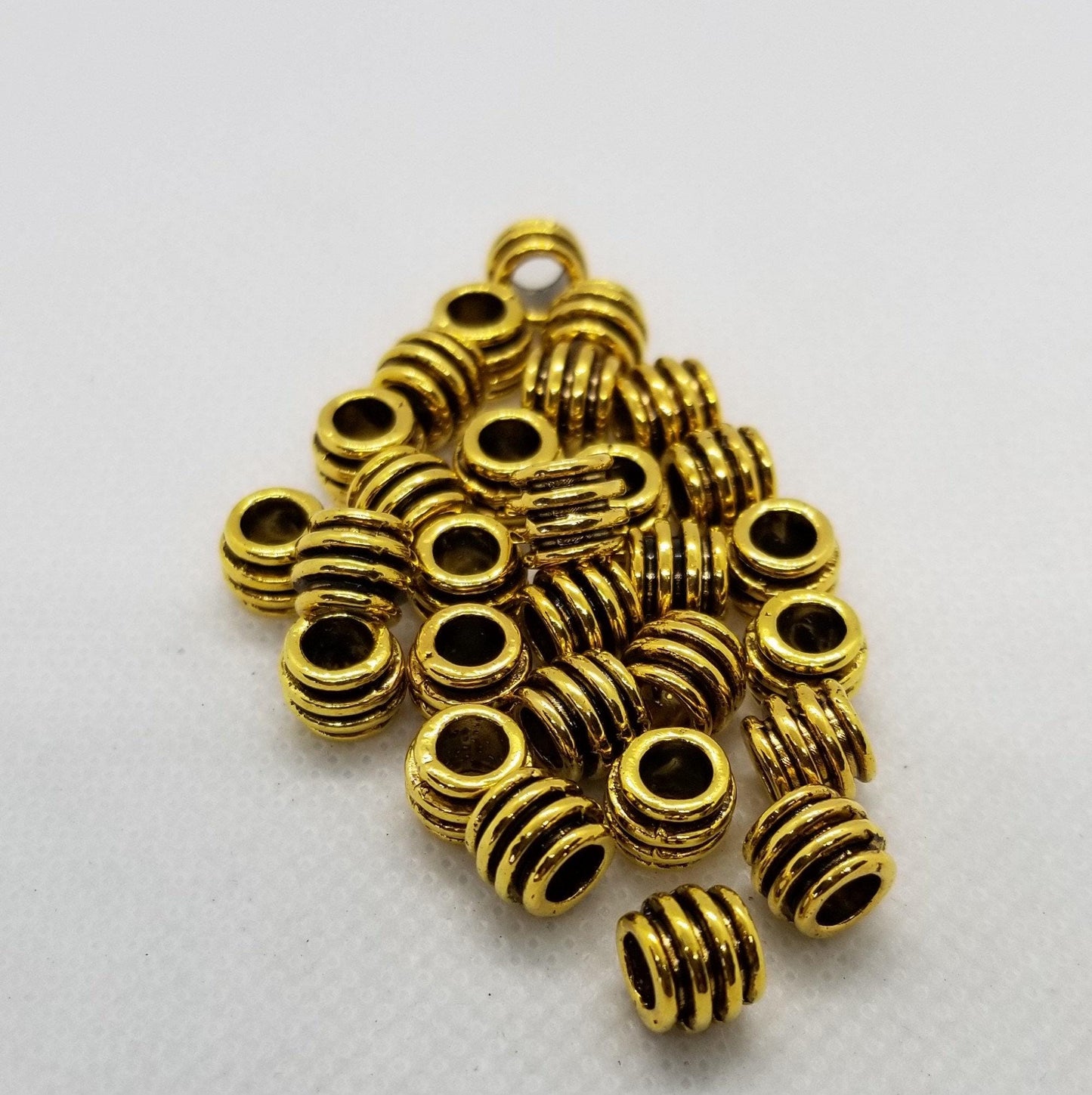 10 pieces Ridged Large Hole Spacer Beads, Tibetan Style Alloy, Cadmium, Nickel, Lead Free, Column, Silver Gold and Bronze, 8x6mm, hole 4mm