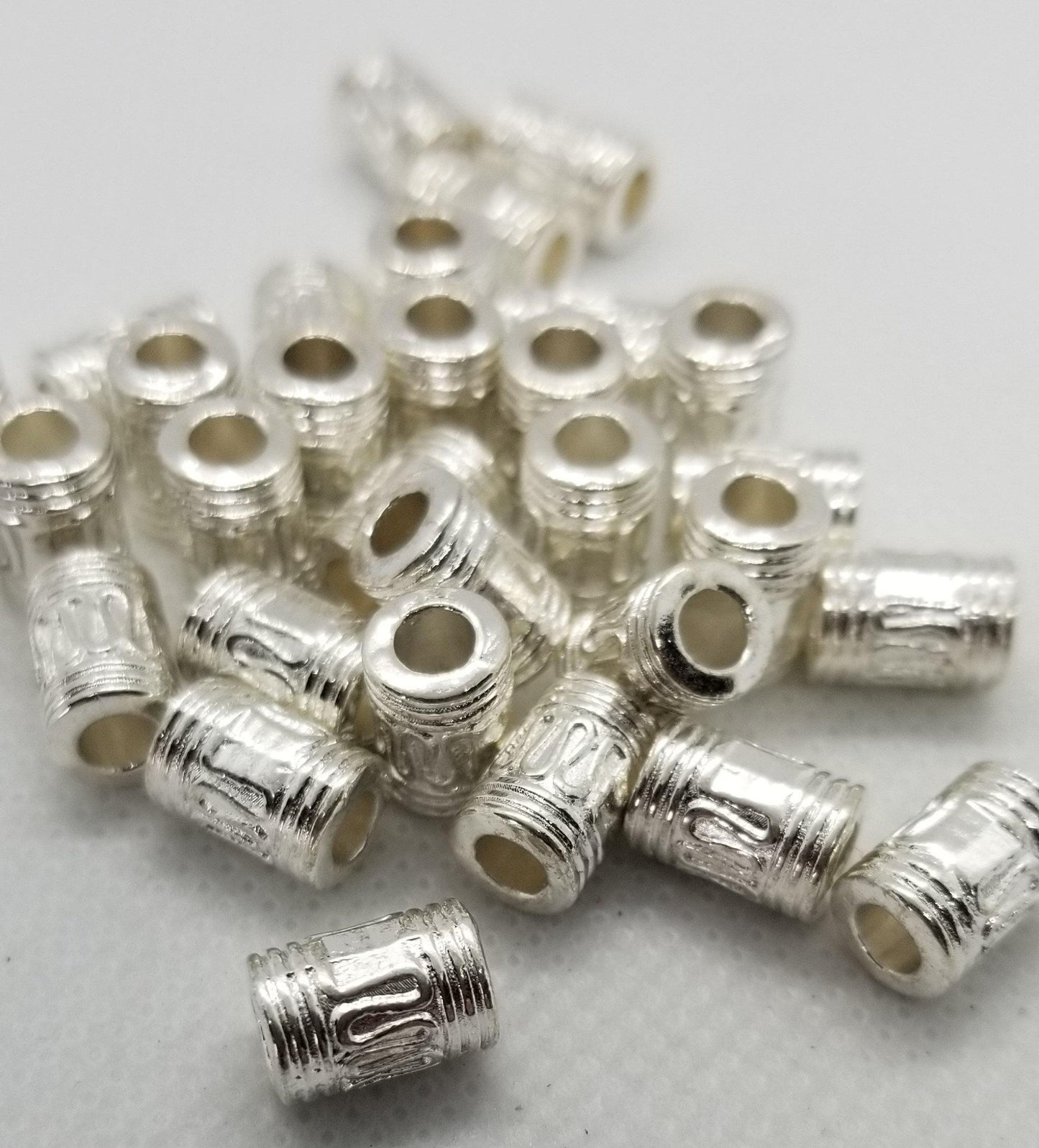 10 pieces Bright Silver Column Spacer Bead, Tibetan Style Alloy, Lead, Cadmium, Nickel Free, 10x7mm, Large Hole 4mm, hair beard dread bead