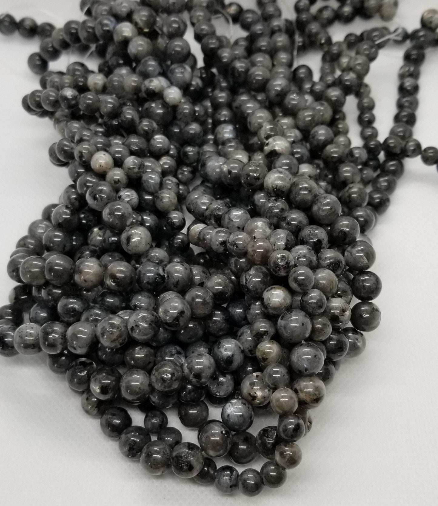 Natural Black Labradorite, 6mm or 8mm, Round, 1 strand, Hole 1mm; bead count in description, Full 15.5" strand