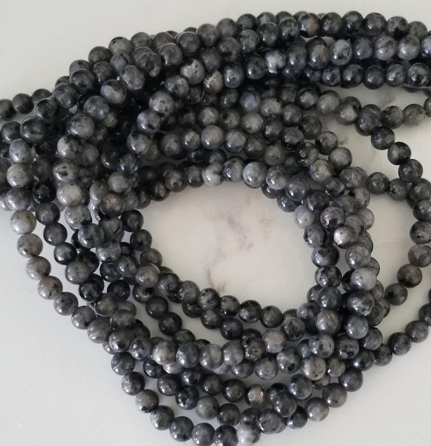 Natural Black Labradorite, 6mm or 8mm, Round, 1 strand, Hole 1mm; bead count in description, Full 15.5" strand