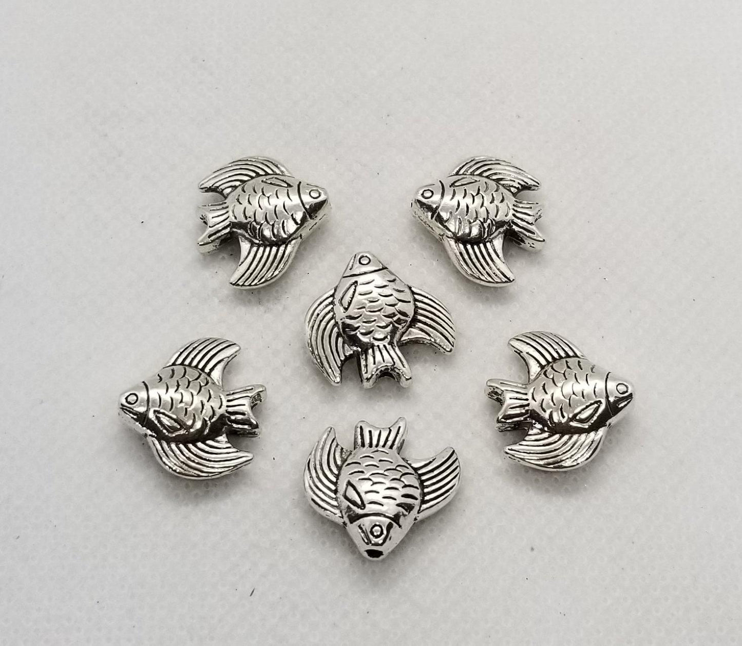 5 pieces Large Goldfish Spacer Bead, Tibetan Style Alloy, Marine Life, Antique Silver, 16x16.5x6mm, Hole 1mm, Hole is nose to tail